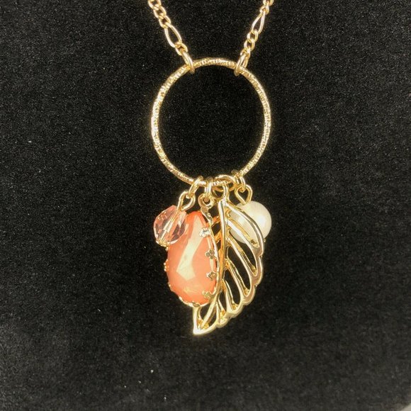 LC Lauren Conrad Gold Tone Necklace Glass Pendant Pink Teardrop Long Chain